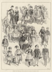 Juvenile Fancy-Dress Ball ges av Lady Mayoress i Mansion House (gravyr) av English School