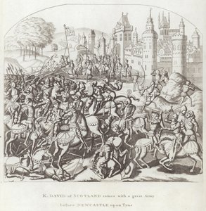 K. David av Skottland kommer med en stor armé före Newcastle upon Tyne av English School