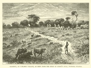 Kagehyi, en Uchambi Village, sett från kanten av Spekes Gulf, Victoria Nyanza av English School