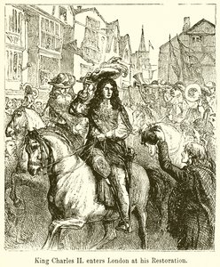 Kung Charles II går in i London vid sin restaurering av English School