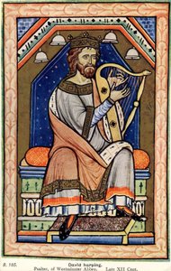 Kung David spelar harpa, Westminster Psalter (pergament) av English School