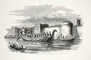 Kung Edgar rodde av åtta kungar på River Dee, pub. 1800-talet (stålgravyr) av English School