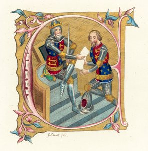King Edward III och Prince Edward (färgad gravyr) av English School