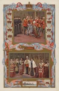 Kung Edward VII:s första handlingar som regent 1901 (färglitografi) av English School
