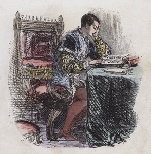 Kung Edward VI läsning (färgad gravyr) av English School