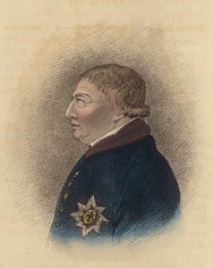 Kung George III, från en skiss tagen i Windsor under hans sjukdom (färgad gravyr) av English School