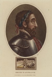 Kung Henrik II av Frankrike (färgad gravyr) av English School