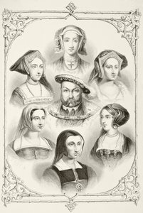 Kung Henry VIII av England och hans sex fruar, från "The National and Domestic History of England" av William Hickman Smith Aubrey (1858-1916) publicerad i London, ca 1890 av English School