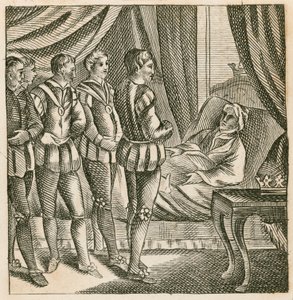 Kung Henry V levererar sin sista testamente till hertigen av Bedford av English School