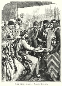 King John signerar Magna Charta (gravyr) av English School