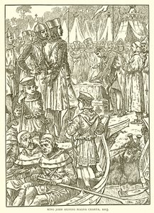Kung John undertecknade Magna Charta, 1215 av English School