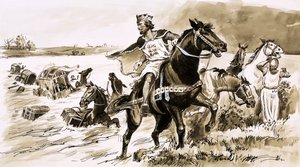 King John blev rånad av tidvattnet (gouache på papper) av English School