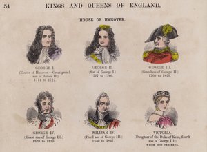 Kungar och drottningar av England och deras dynastier (färgad gravyr) av English School