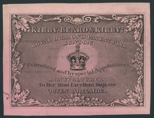 Kirby, Beard and Kirby, Royal Diamond Patent Pins, trade card av English School