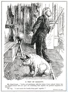 LLoyd George möter motstånd mot sin regeringsförslag från det irländska republikanska partiet. februari 1920 av English School