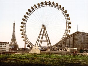Pariserhjulet, Paris (handfärgat foto) av English School