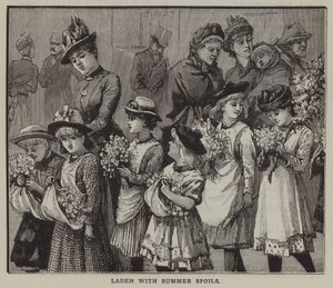 Laddat med sommarbyten: en grupp stadsbarn efter en sommarresa till landsbygden (gravyr) av English School