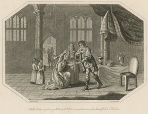 Lady Grey bönfaller kung Edward IV om underhåll för sig själv och barnen av English School