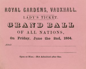 Ladys biljett, Vauxhall Gardens, London, den 2 juni 1854 av English School