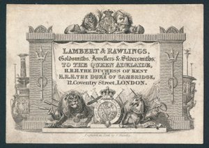 Lambert & Rawlings, guldsmeder, juvelerare & silversmeder, handelskort av English School
