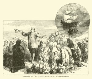 De puritanska fädernas landstigning i Massachusetts av English School