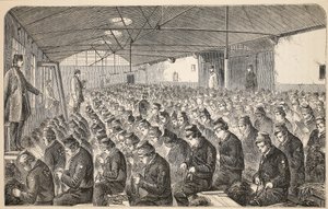 Stort Oakum-rum (under det tysta systemet) i Middlesex House of Correction, Coldbath Fields, illustration från The Criminal Prisons of London och scener från Prison Life av Henry Mayhew och John av English School