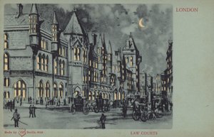 Law Courts, London (färglitografi) av English School