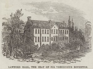 Lawford Hall, säte för Sir Theodosius Boughton (gravyr) av English School