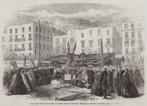 Att lägga grundstenen till Christ Church, den första protestantiska kyrkan i Neapel (gravyr) av English School