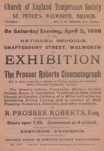 Broschyr som annonserar en utställning av Prosser Roberts Cinematograph av English School