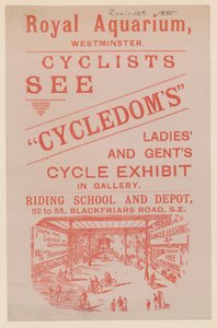 Broschyr som annonserar utställningen Cycledoms Ladies and Gents Cycle på Royal Aquarium av English School