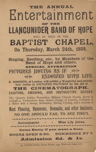 Broschyr som annonserar den årliga underhållningen av Llangunider Band of Hope av English School