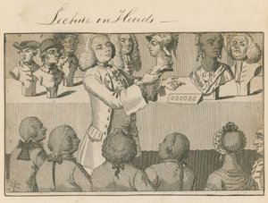 Föreläsning om Heads, i Long Room, mittemot Sadlers Wells, den 20 juni 1765 av English School