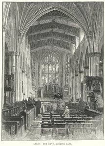Leeds: The Nave, blickar österut (gravyr) av English School
