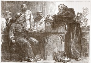 Lefevre föreläser på Sorbonne, illustration från The History of Protestantism av James Aitken Wylie (1808-1890), pub. 1878 av English School