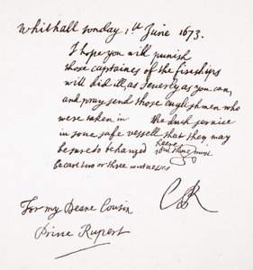 Brev från Charles II till Prins Rupert, 1 juni 1673 av English School