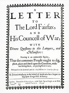 Brev till Lord Fairfax från Gerrard Winstanley (ca 1609-60) på uppdrag av grävarna vid St. George Hill, Surrey, tryckt 1649 av English School
