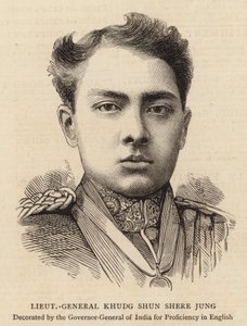 Generallöjtnant Khudg Shun Shere Jung (gravyr) av English School