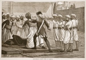 Lieutenant Flints Deed of Daring, illustration från Cassells Illustrated History of India av James Grant, pub. 1879 av English School