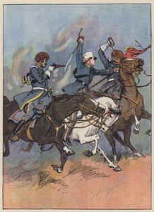 Löjtnant Roberts räddar flaggan (färg litho) av English School