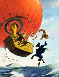Lättar på bördan genom att kasta ut kläder från en varmluftsballong (gouache på papper) av English School