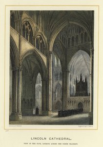 Lincoln Cathedral, utsikt i långhuset, med utsikt över norra tvärskeppet av English School
