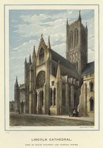 Lincoln Cathedral, utsikt över södra korsarm och centrala tornet av English School