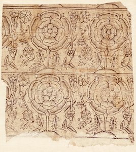 Foderpapper med ett Tudor Rose-mönster, ca 1550 (träblockstryck) av English School