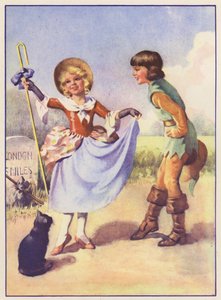 Lilla Bo Peep och Dick Whittington (färglitografi) av English School