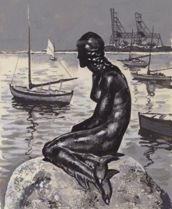 Lilla sjöjungfrustatyn i Köpenhamn (gouache på papper) av English School