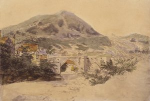 Llangollen Bridge (färglitografi) av English School