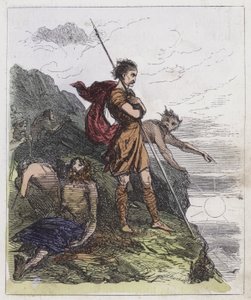 Llewellyn on the Mountains (färgad gravyr) av English School