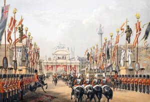 London Bridge, som hålls av det ärade artillerikompaniet i London, från A Memorial of the Marriage of Edward VII and Alexandra of Denmark, pub. 1864 av English School