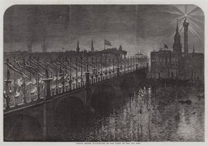 London Bridge upplyst på natten till den 10:e inst (gravyr) av English School